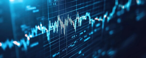 Stock market graph with dynamic lines and glowing data points representing financial growth and economic analysis