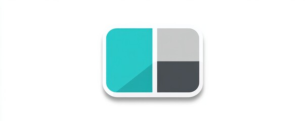 Modern app icon featuring two overlapping squares with contrasting turquoise and gray colors on a clean white background