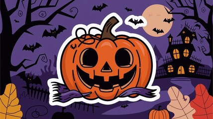 Jack O Lantern Set, Cute Creepy Spooky Halloween Pumpkin, Fall Autumn Sticker Print Illustration