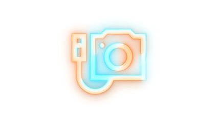 Neon icon attach camera symbol transparent background