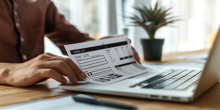 Online digital E-Invoice or E-statement on computer. Business transaction, digital electronic bill and tax payments