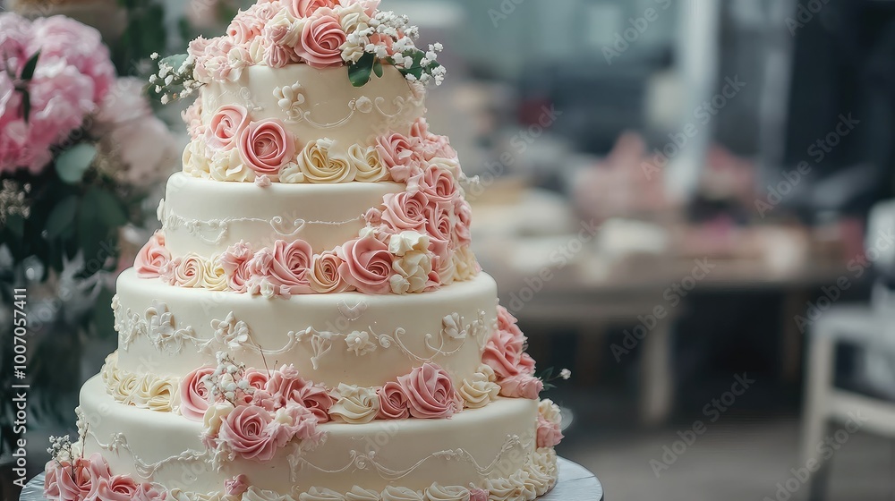 Poster wedding cake decorated with roses