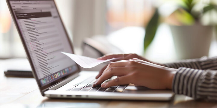 Online digital E-Invoice or E-statement on computer. Business transaction, digital electronic bill and tax payments
