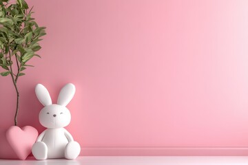 Obraz premium Romantic Valentine's Day Celebration in Modern Children's Room with Pink Wall Background