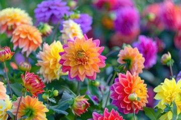 Obraz premium A bunch of colorful flowers growing in a sunny field, ideal for use as a background or to illustrate a story about nature and beauty