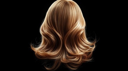 Fototapeta premium Luxurious golden hair styled in elegant waves against a dark background, highlighting its shine