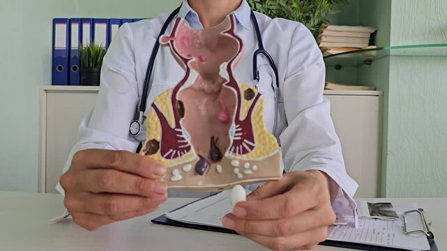 Doctor opens anal medical suppositories for digestive problems