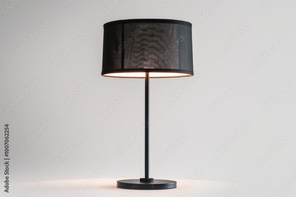 Poster a simple table lamp with a black shade on it