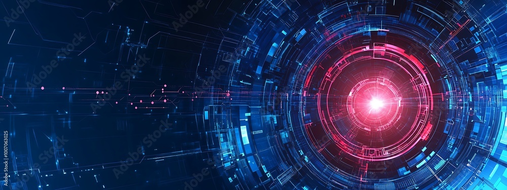 Aufkleber abstract digital technology background with red light and blue and pink lines.