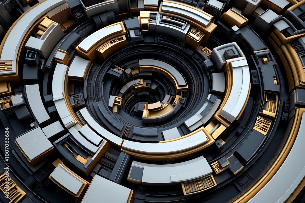 Aufkleber Geometric representation of a complex urban highway system, using abstract shapes to depict the movement and flow of city infrastructure.
