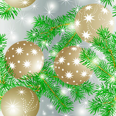 christmas background with balls and fir branches