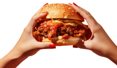 PNG Hand holding burger food red hamburger.