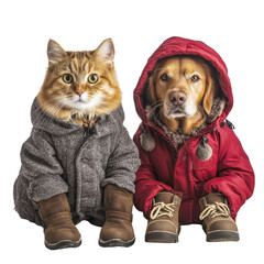 Pets Bundled for Winter Fun! transparent background
