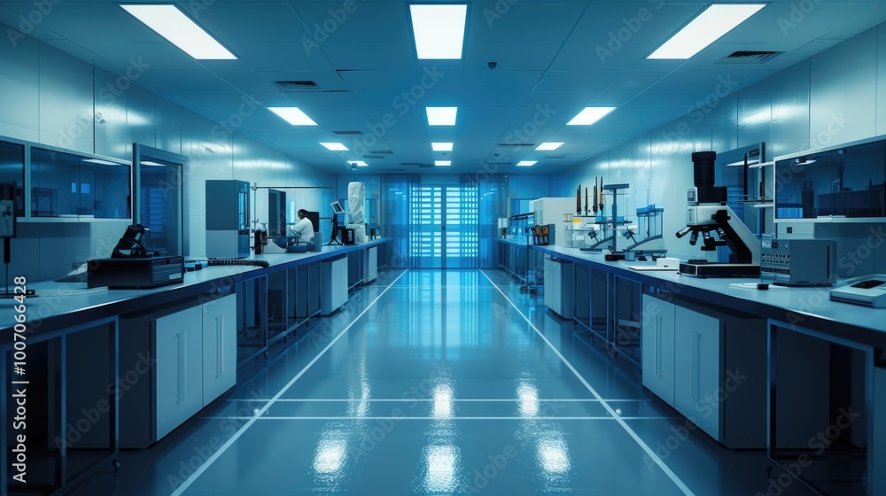 Poster modern laboratory setup with ample counter space and equipment
