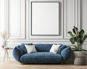 Modern Coastal Living Room Poster Frame Mockup in Bohemian Style Interior Design