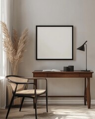 Minimalist Living Room Interior with Poster Frame on Working Table