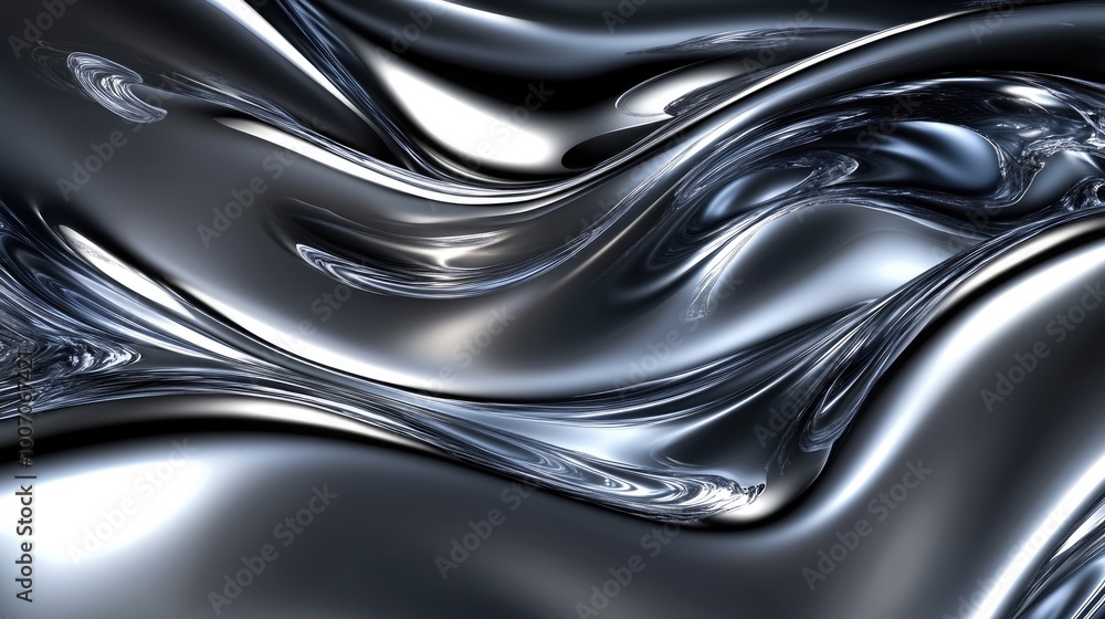 Poster futuristic metallic wave design in abstract 3d chrome background