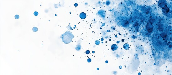 Abstract blue watercolor splatter on white background.