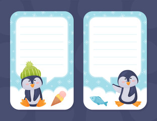 Note Card with Cute Penguin Character Vector Template