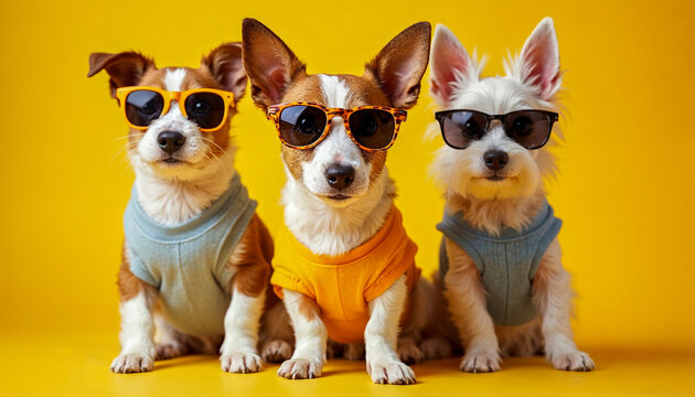 The three amigos - three terriers wearing sunglasses