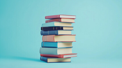 pile of books over light blue background