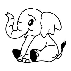 Doodle style icon of icon little elephant sitting 