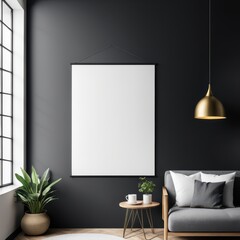 A minimalist interior featuring a blank canvas, plants, and cozy seating.