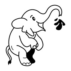 Doodle style icon of elephant spitting water 