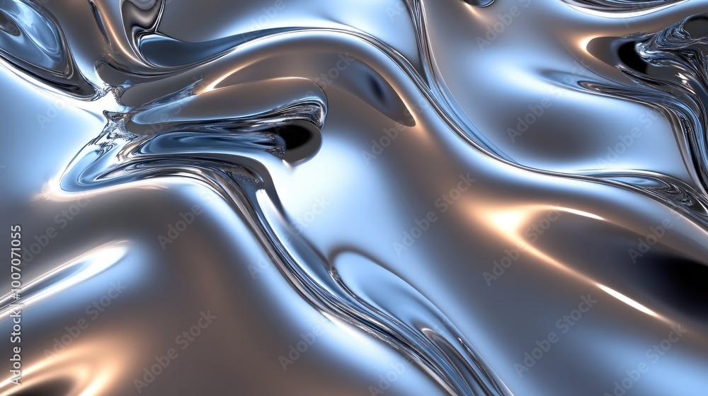 Poster chrome abstract wave design in metallic shiny style