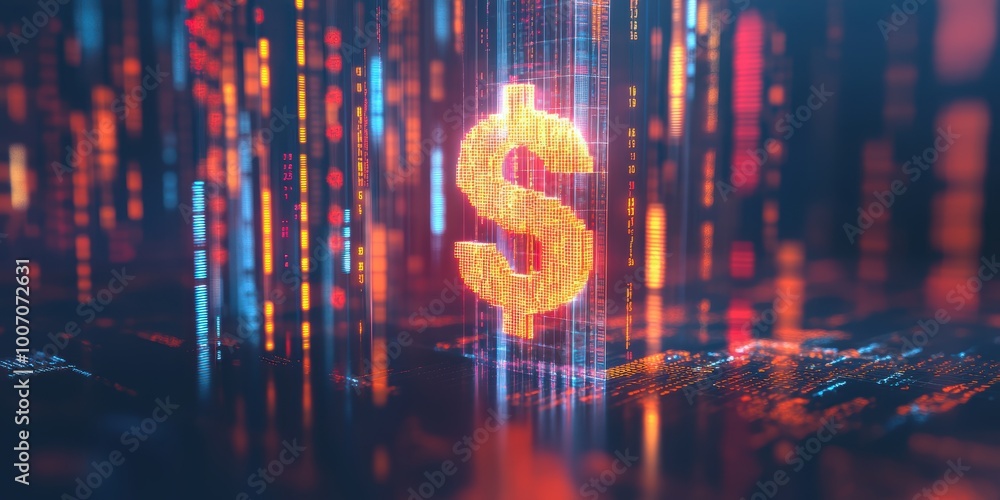 Aufkleber futuristic digital abstract 3d background with glowing dollar symbol and data streams in a modern vi