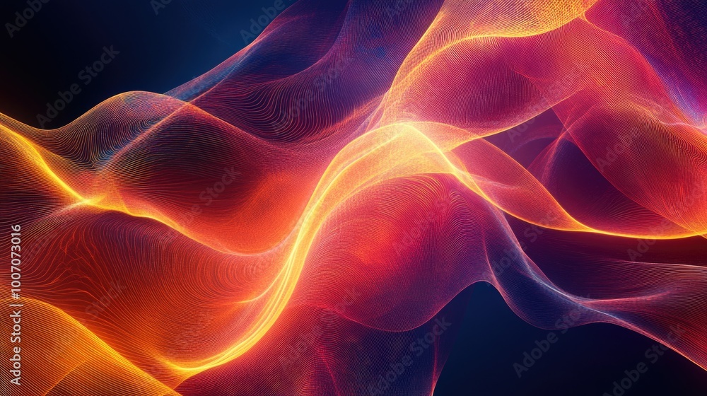 Poster vibrant waves: an abstract blend of bright fractals and dynamic lines