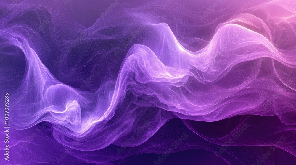 Poster futuristic violet fractal motion: abstract design with elegant waves and glowing light