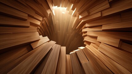 Abstract Wooden Structure with Light Rays Emerging