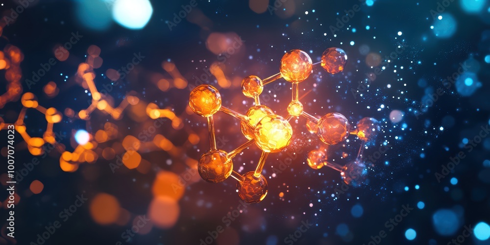 Poster modern digital abstract 3d background with glowing molecular structures and dynamic light effects