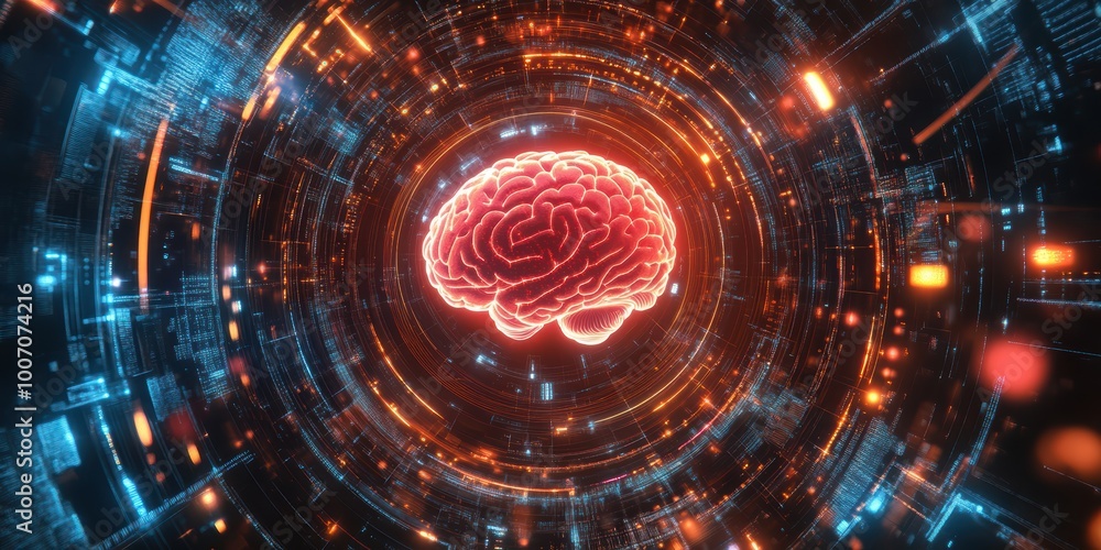 Poster futuristic digital abstract 3d background with neural network and circuit elements in vibrant colors