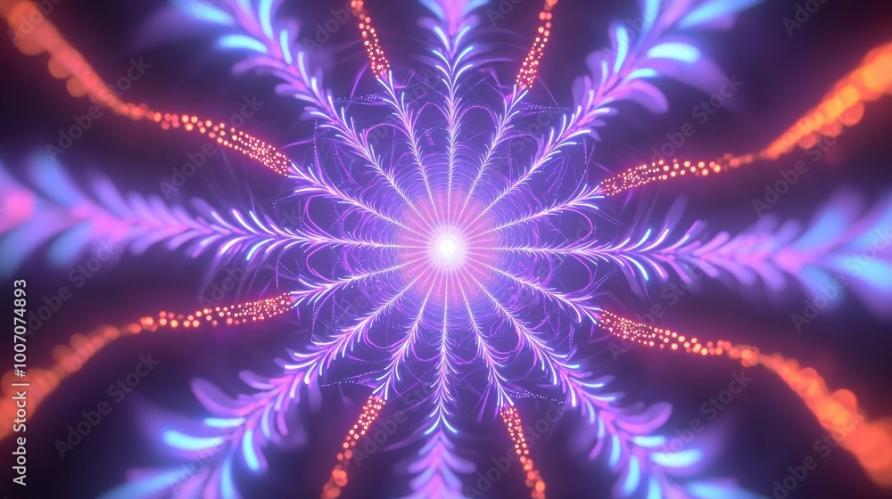 Poster abstract colorful fractal pattern with glowing effect