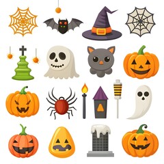 Halloween element collection on white background