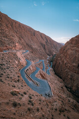 Winding road in Todra river valley, Morocco