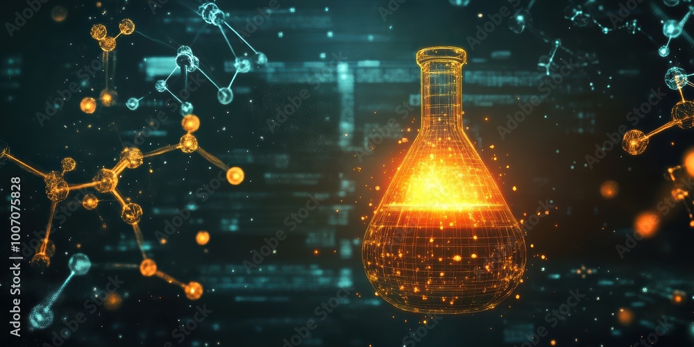 Poster futuristic digital abstract 3d background with glowing elements and molecular structures in a high-t