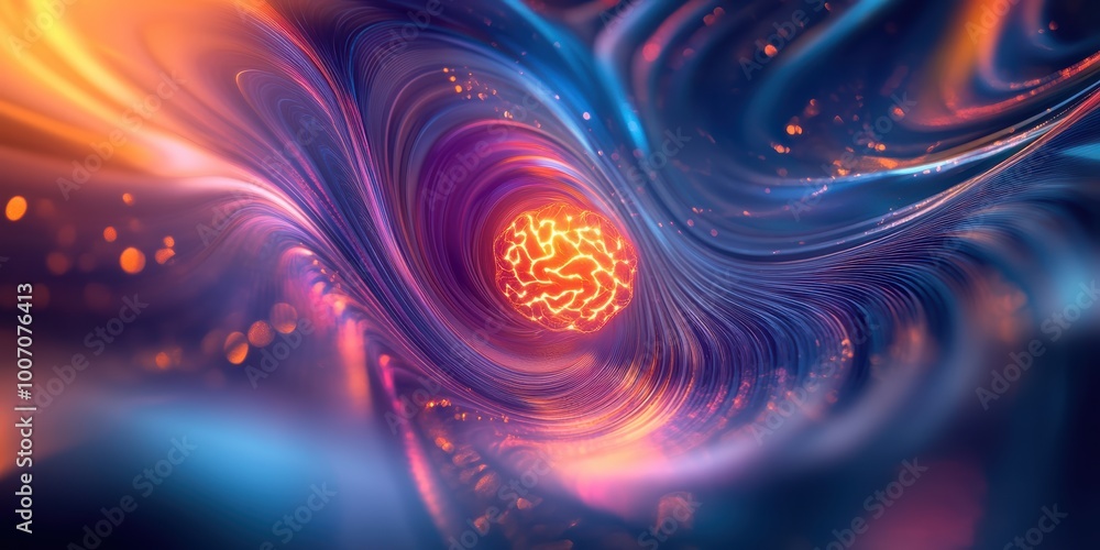 Aufkleber vibrant modern digital abstract 3d background with dynamic swirls and glowing central element in blu
