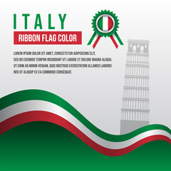 Italy ribbon flag with Tower silhouette and decoration