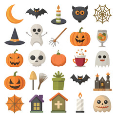 Halloween element collection on white background