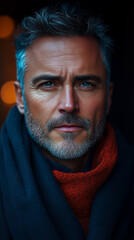 Obraz premium A portrait of a brutal attractive man with beard. Men's beauty and fashion. AI Generative