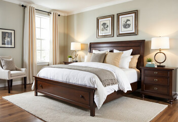 Luxury Bedroom Interior Design with Wooden Furniture Neutral Colors and Natural Light