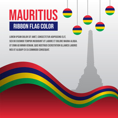 Mauritius ribbon flag with Monument silhouette and decoration