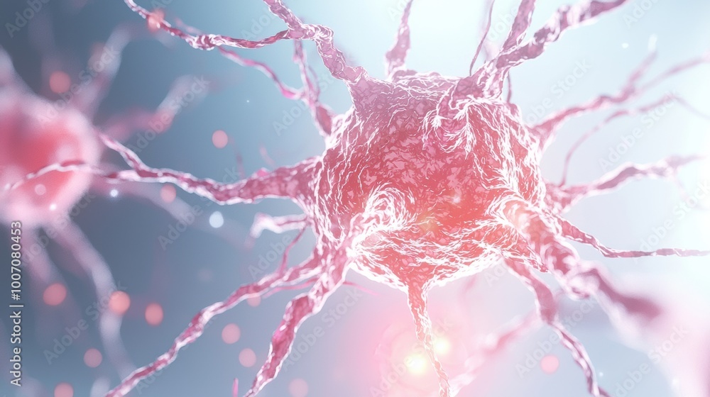 Poster microscopic view of neurons in abstract setting