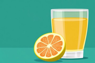 Fresh citrus drink and sliced orange on vibrant teal background