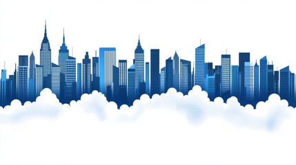 Fototapeta premium Stylized City Skyline with Blue Hues and Clouds