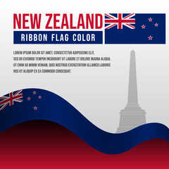 New Zealand ribbon flag with Monument silhouette and decoration