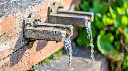 Water Faucets with Flowing Water in Natural Setting